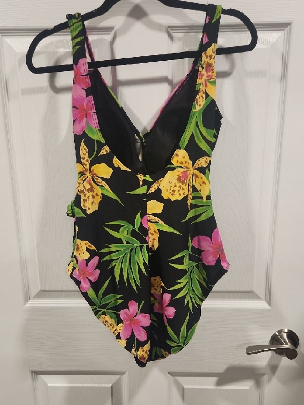 Tropical Floral One-Piece Swimsuit - Black with Pink & Yellow Flowers - Picture 10 of 10